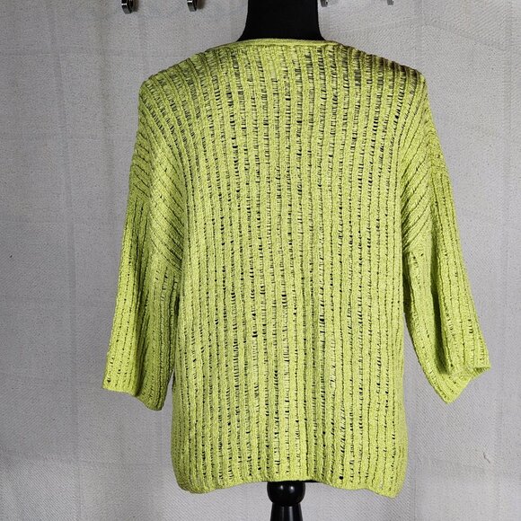 Chico's Lime Open Cotton Poly Open Weave 3/4 Sleeve Sweater Chico Sz 3 US XL 16 - Picture 11 of 16